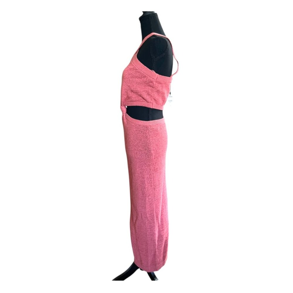 Express Women's Coral Blush Halter Knot Front Cutout Sweater Midi Dress - Picture 9 of 11